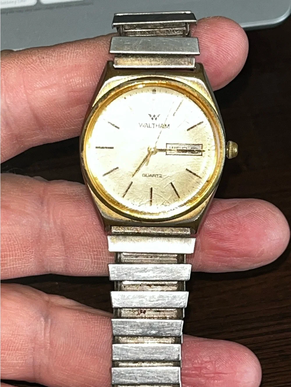 Waltham: Vintage Day/Date Watch: Light Scratches See Pics New Battery Flex Band